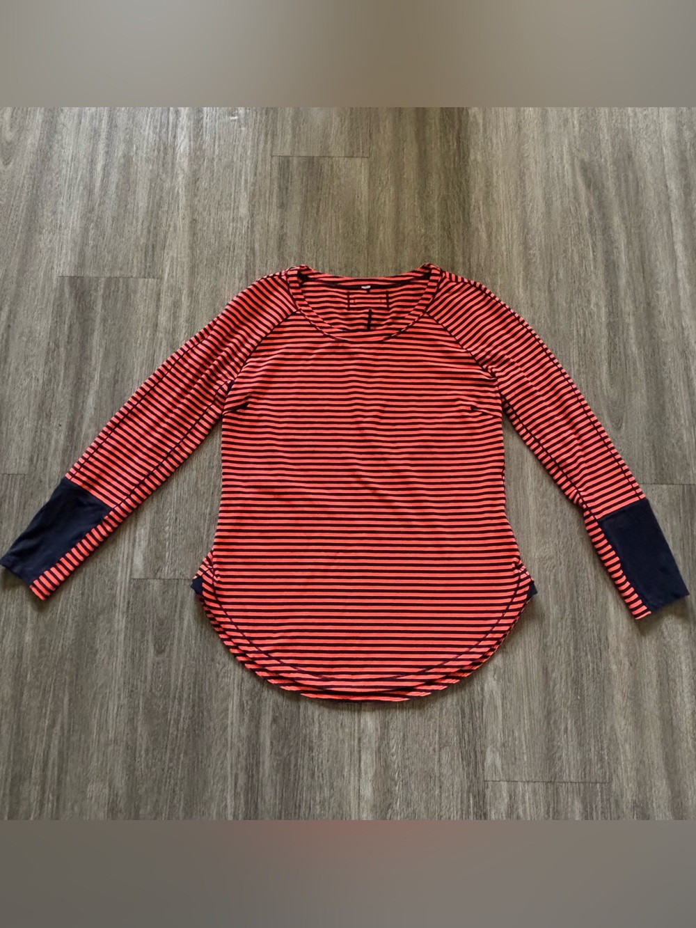 lululemon athletica Orange and Navy Striped Long-Sleeve Tee with Navy Cuffs